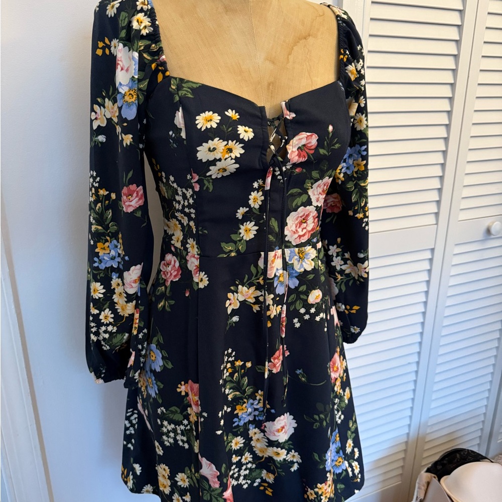 Navy floral mini dress